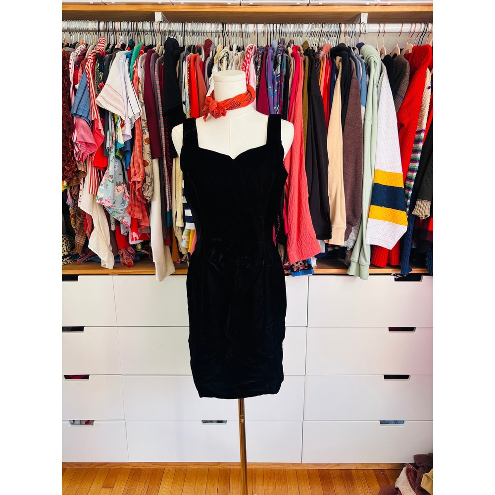 UpBeat Velvet Dress Womens 7-8 Black Vintage 90s Y2K Fitted‎ Little Black Dress
